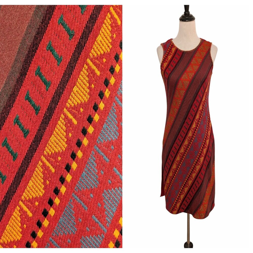 Westside Womens Sz M Red Aztec Geometric Embroidered Sleeveless Tunic Top Dress